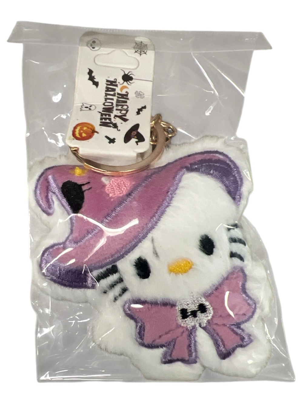Hello Kitty Purple & Pink Witch Hat Plush Keychain with Gold Ring